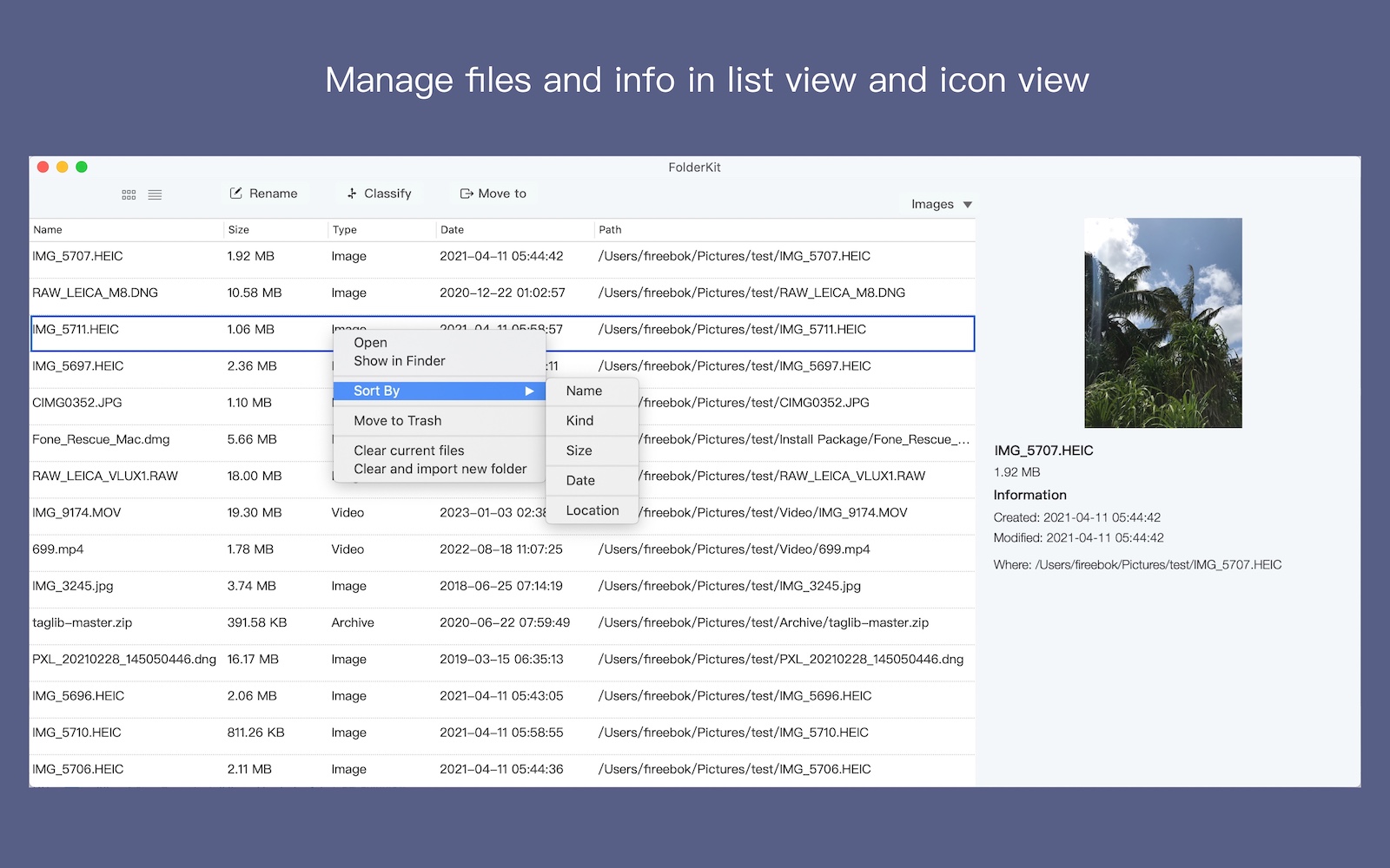 FolderKit manages and view files in list and icon view mode