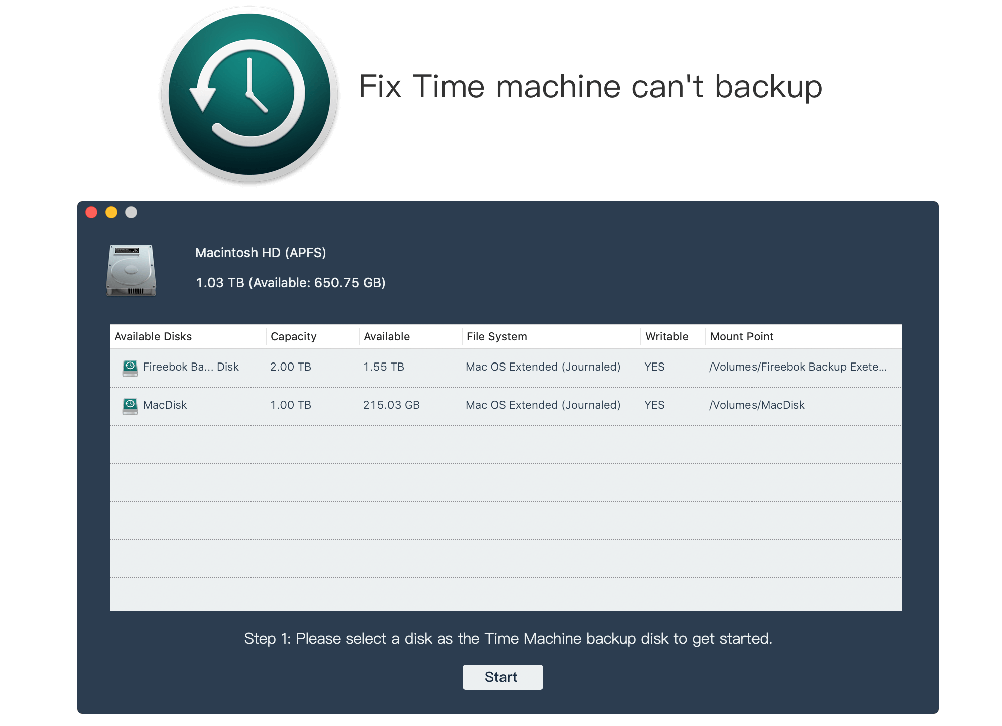 Use Time Machine Helper App to solve Time Machine backup problem 