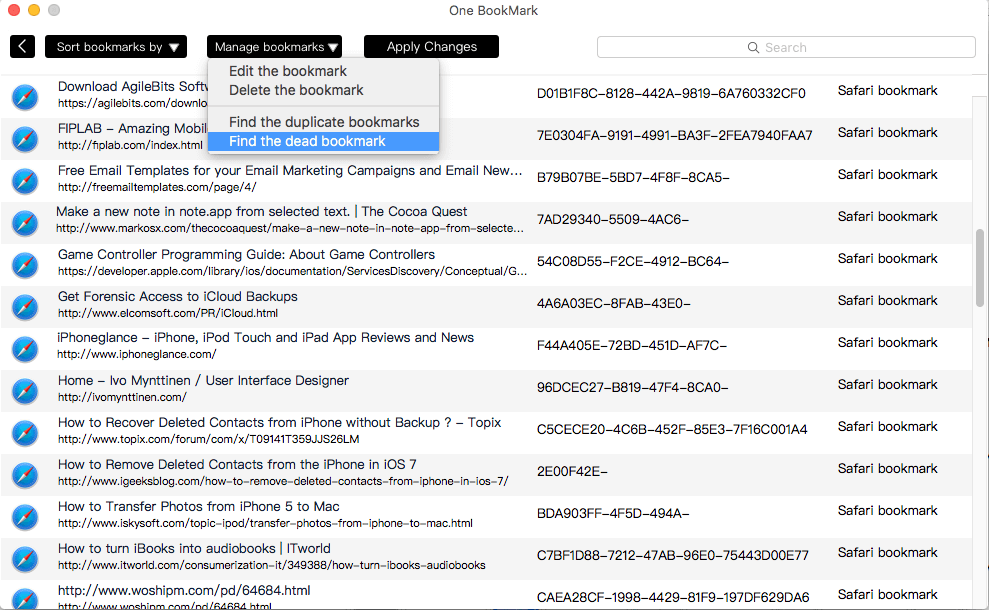 scan safari dead bookmark