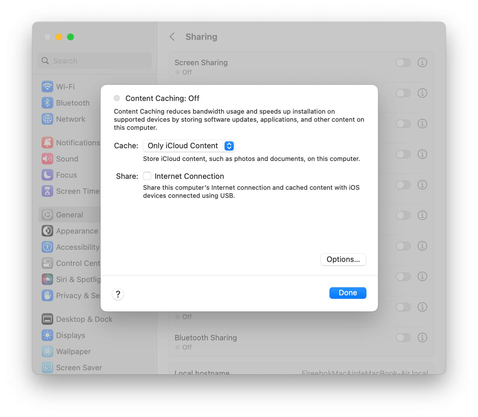 turn on content cache on Mac