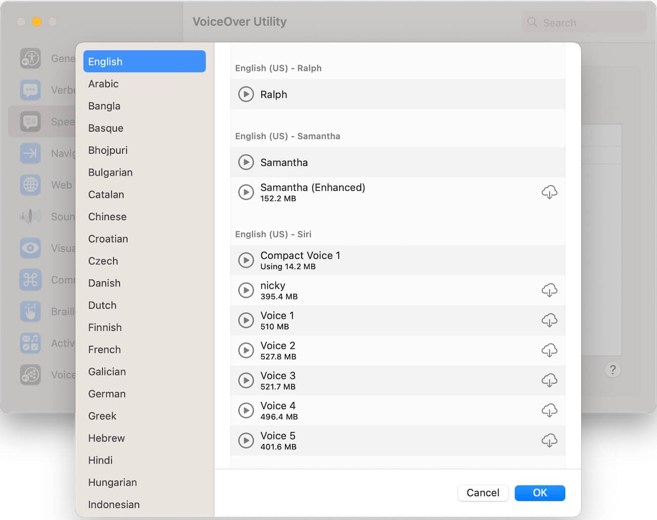 Manage voices on Mac