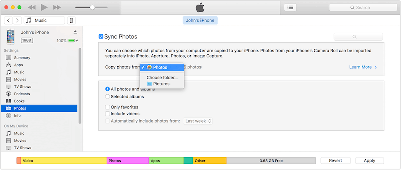 sync photos with itunes