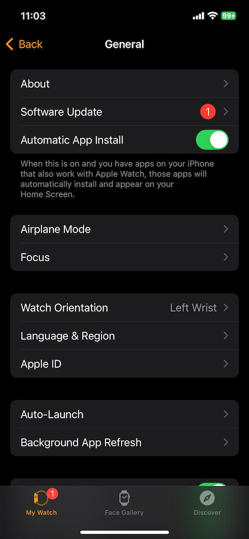 Turn off Apple Watch Update