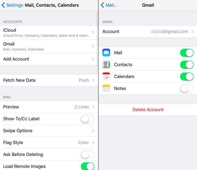 delete mail account from iphone