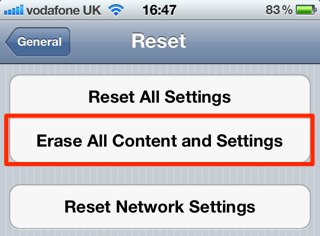 Erase All Content & Settings