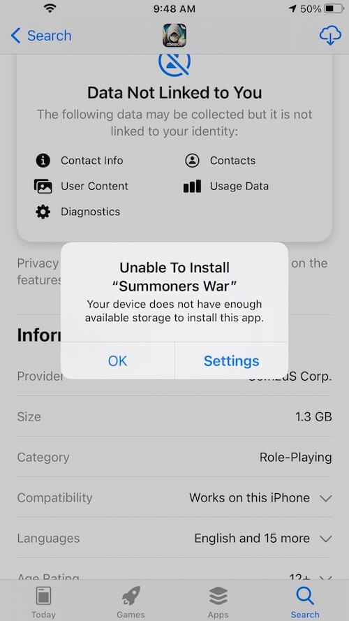 iphone storage not enough