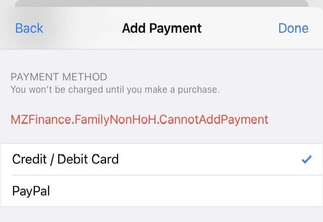 payment error message