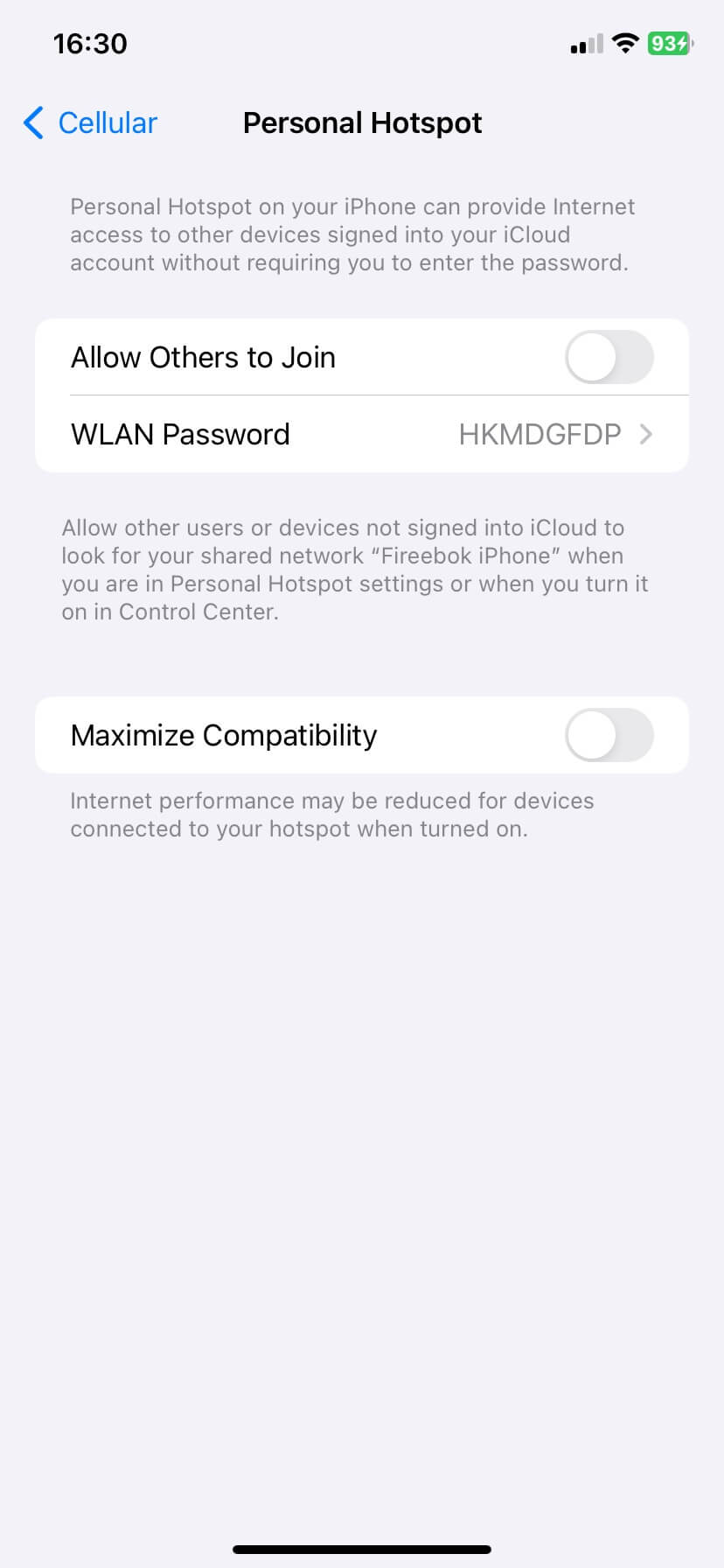 iPhone Personal hotspot