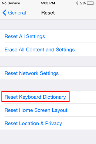 Resetting the Keyboard dictionary