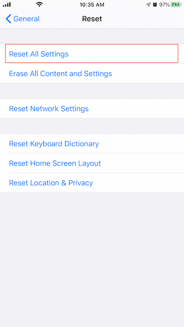 Reset iPhone Settings