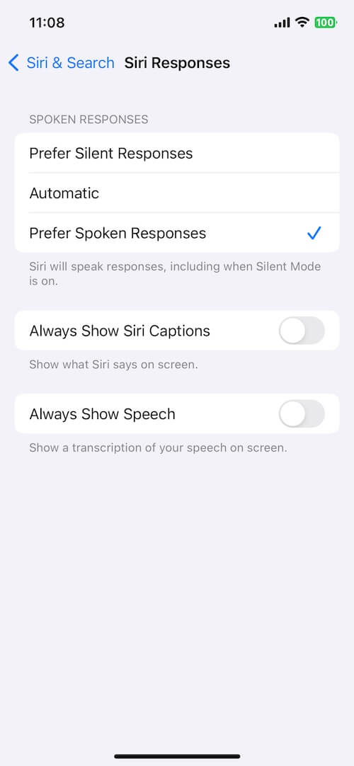 Use Prefer Spoken Responses for Siri