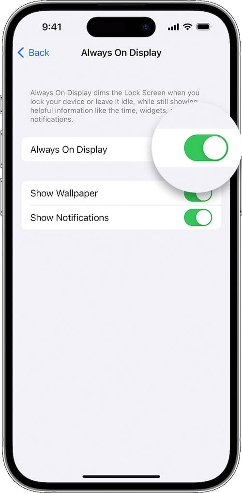 turn off Always-On Display on iPhone