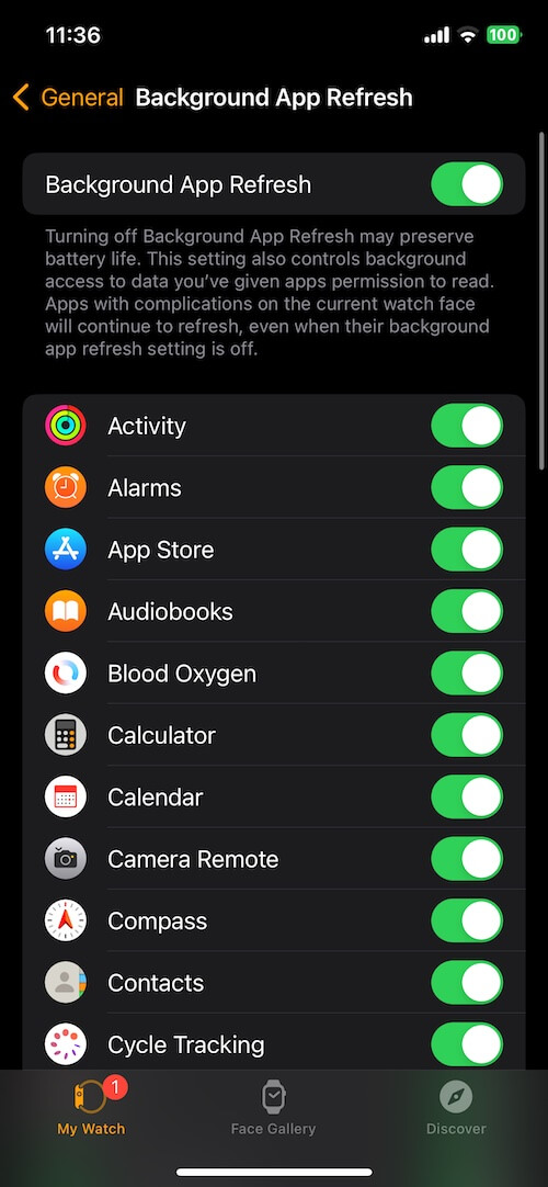 Turn off Background App Refresh on Apple Watch