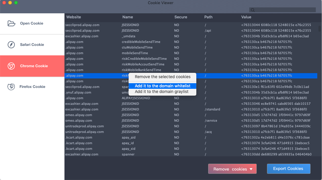 view and edit website cookie data