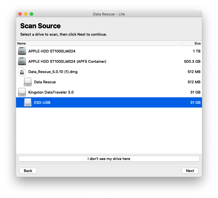  Data Rescue for mac to recover the deleted files