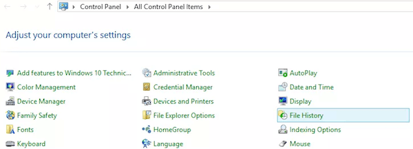 file history feature in windows