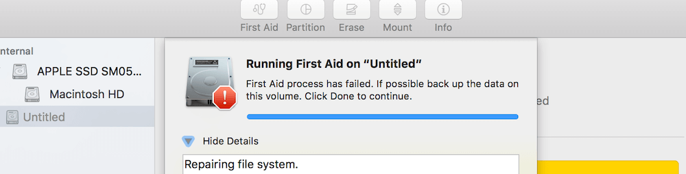 First Aid in Disk Utility