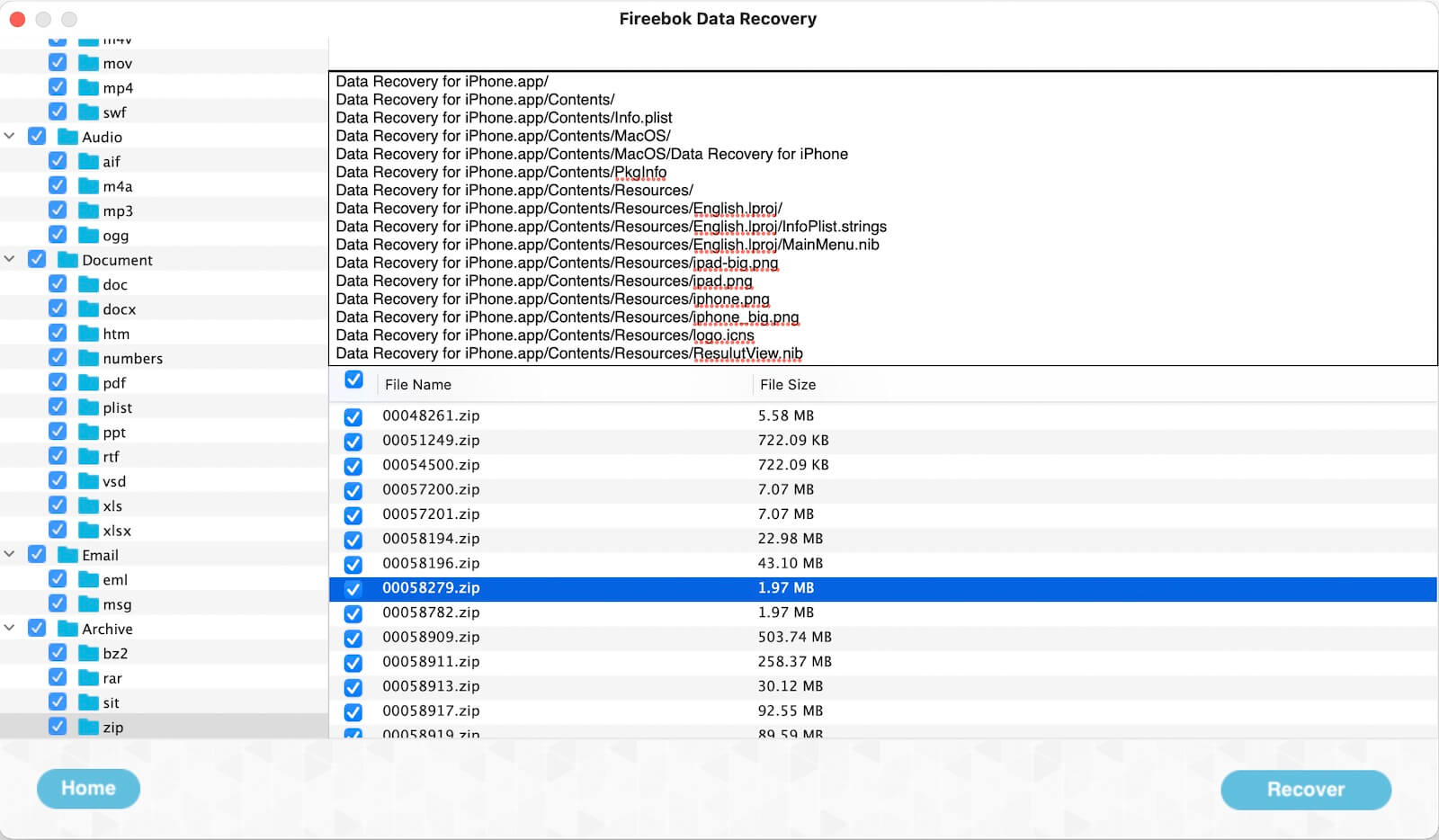 Use Fireebok Data Recovery to recover Deleted Archive Files