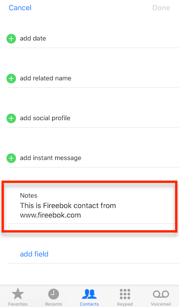 add contact note on iPhone