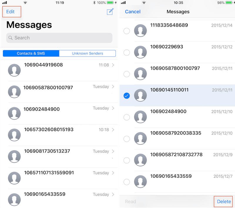 stop 2 steps delete message confirmation in iPhone