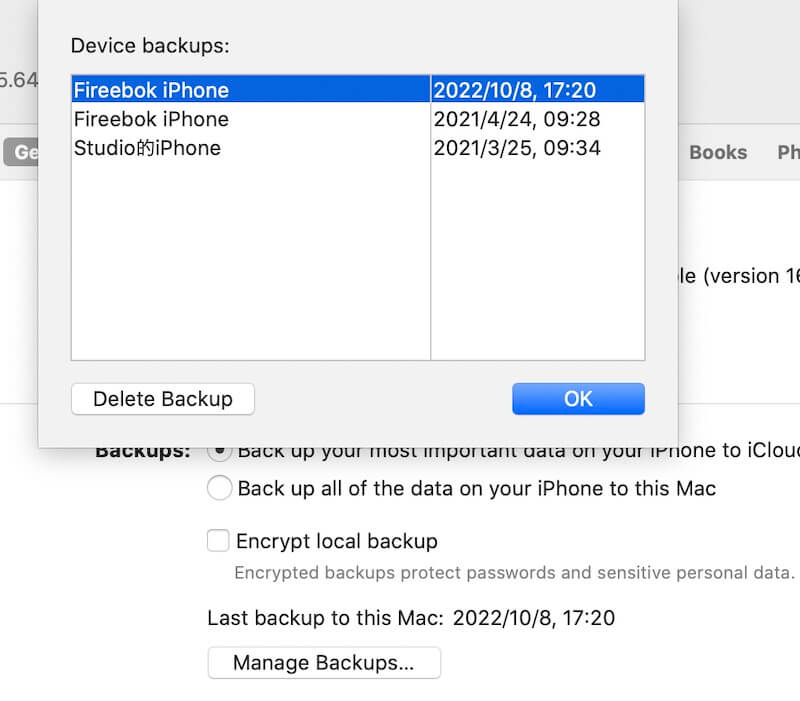 Delete the old iPhone backup