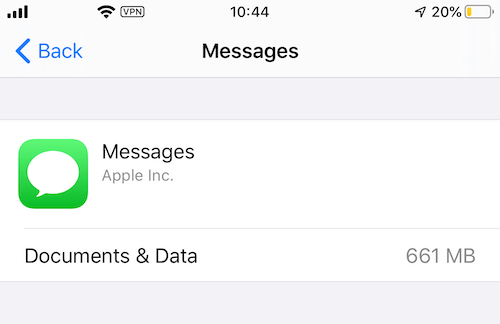 message file size on iPhone