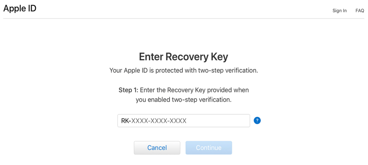 reset apple id passcode by recovery key