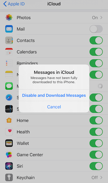 turn off icloud messages