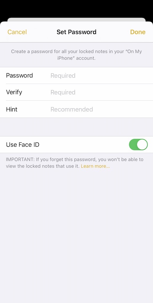 turn on face id for lock note