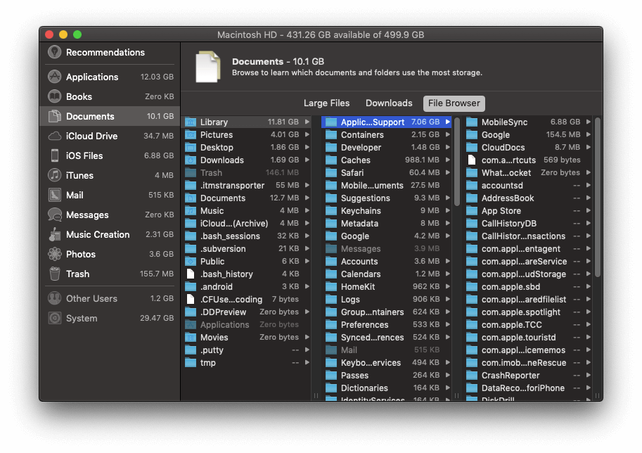 Check the folder size with file browser on macOS Mojave?