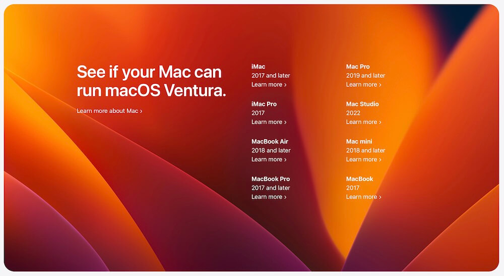 macOS ventura support Mac