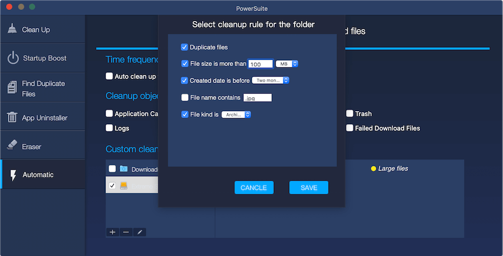 auto remove files from the external hard drive