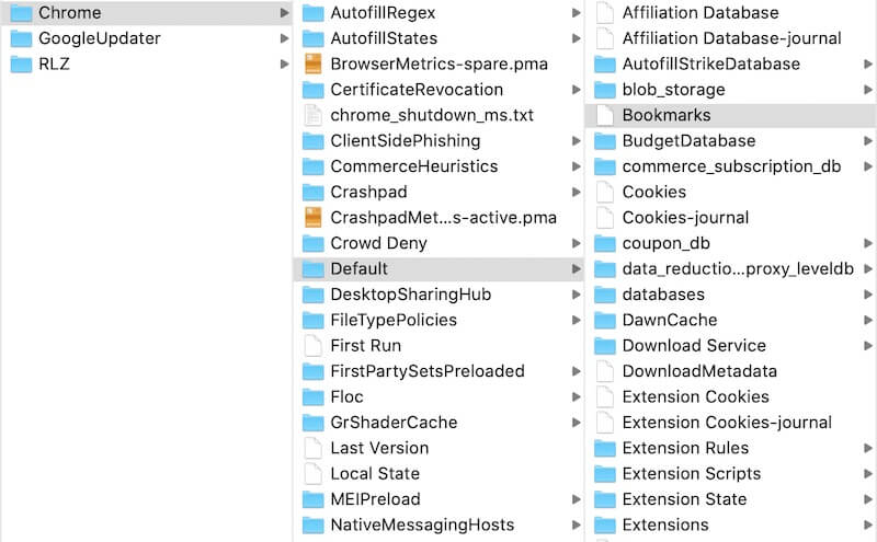 chrome bookmark file location on Mac