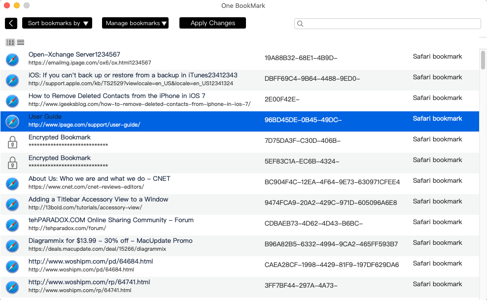 encrypted Safari bookmark