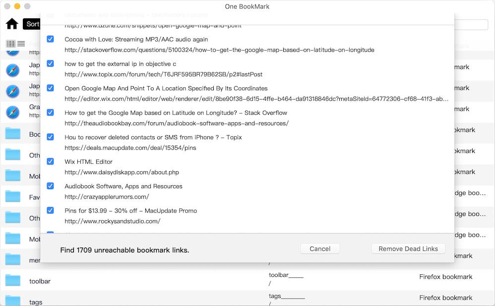 remove dead BookMarks in Safari and Chrome BookMarks
