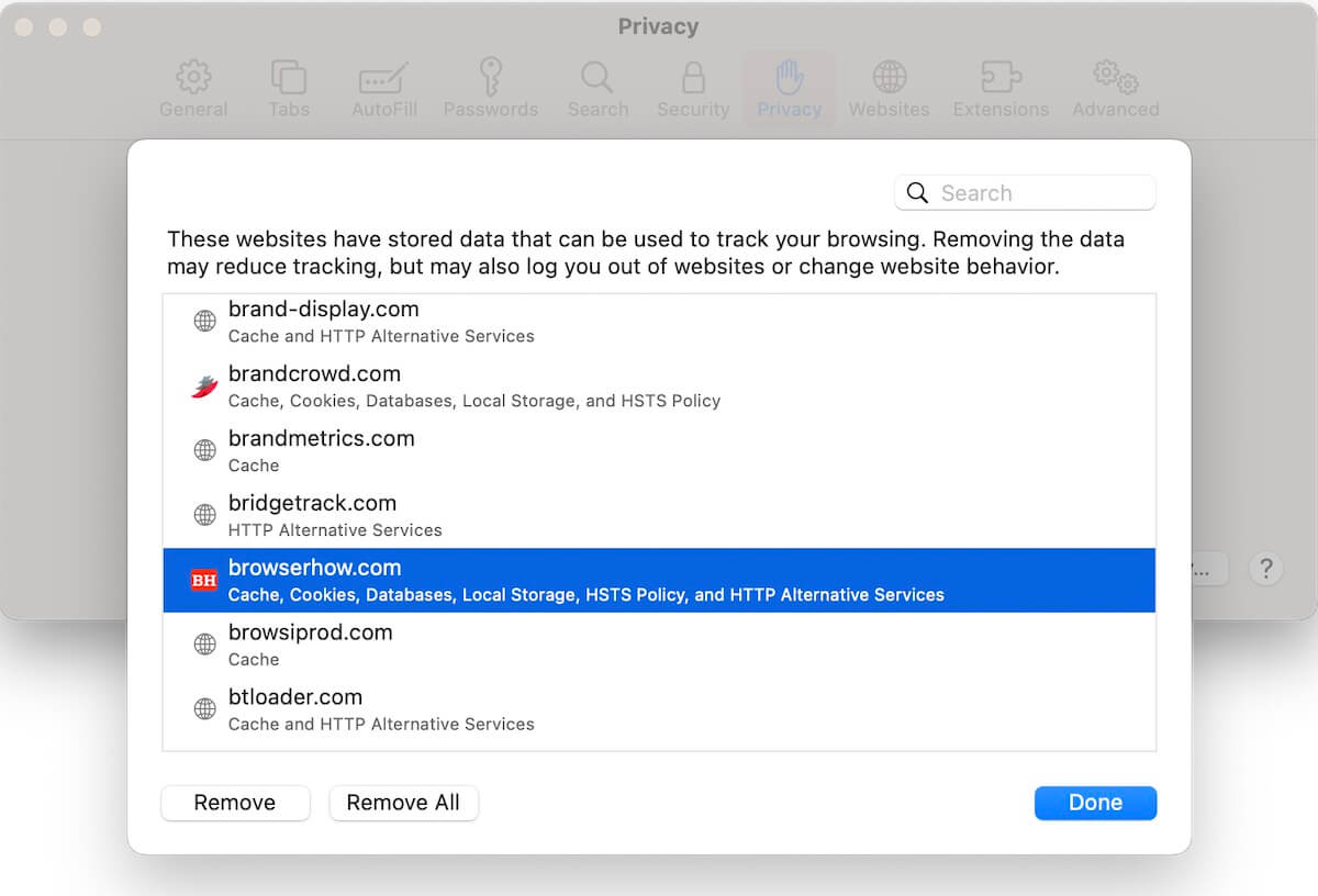 Remove Safari Website Data on Mac