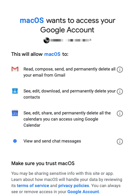 allow macos acess gmail account