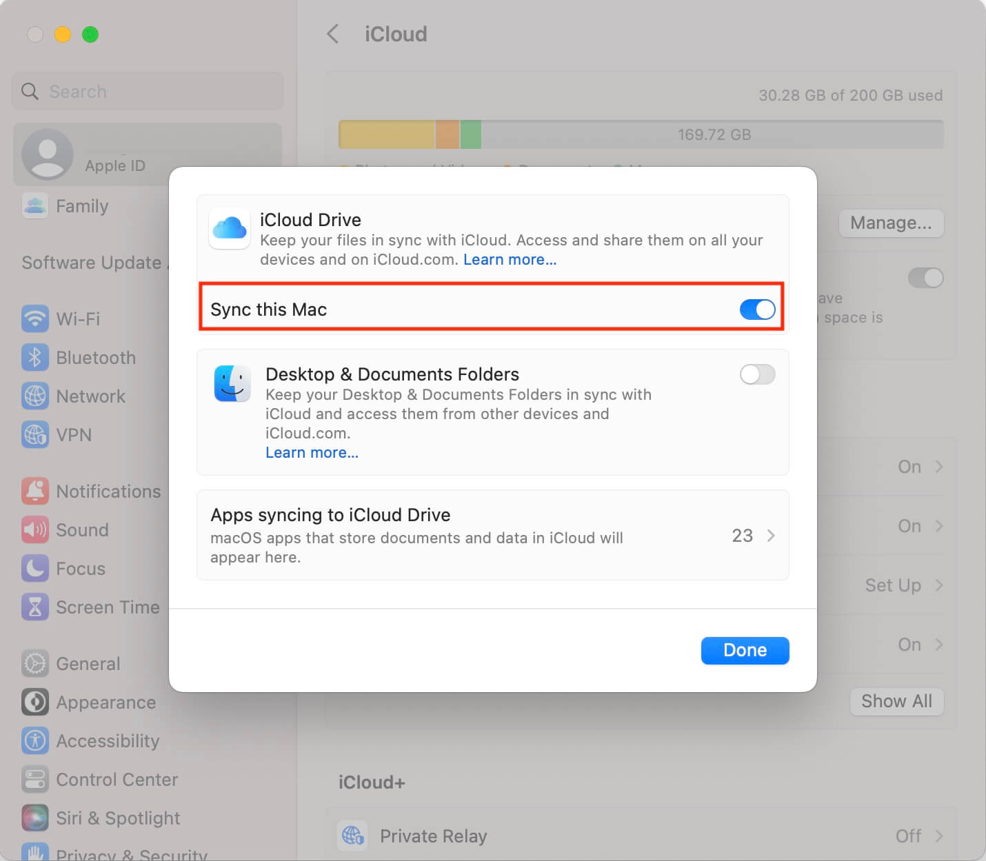 check iCloud Desktop and Documents Folders sycn