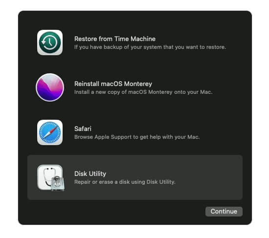 disk utility in Mac recovery mode