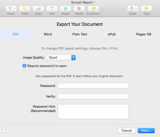 export pages to pdf on macOS