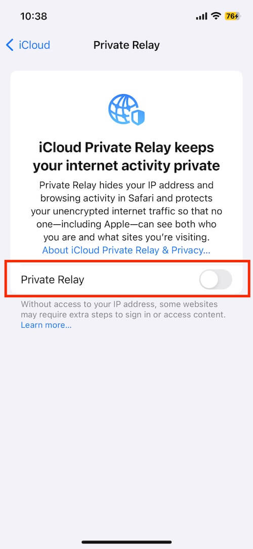 Turn Off iCloud Private Relay