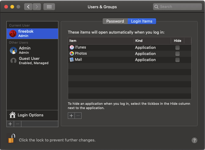 startup items for mac