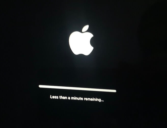 macos monterey update stuck at about a minute remaining