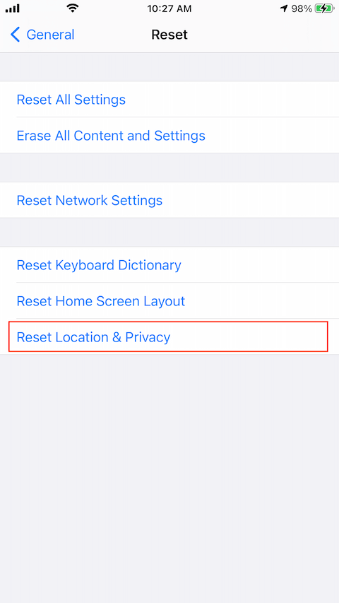 reset iphone location