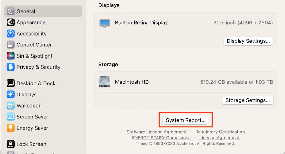 Mac system report