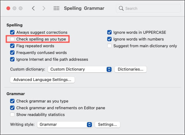 Turn Off the Spell Check Feature in Microsoft Word