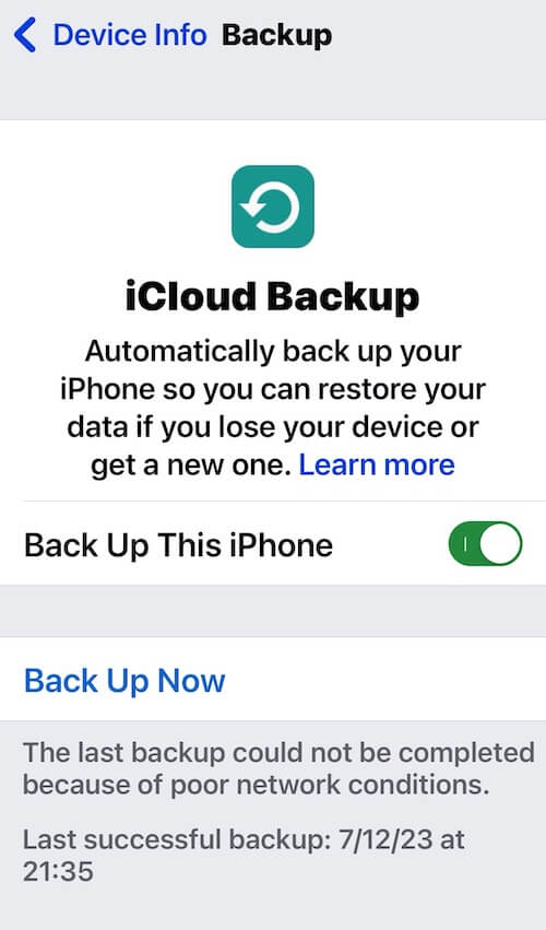 cannot complete icloud backup