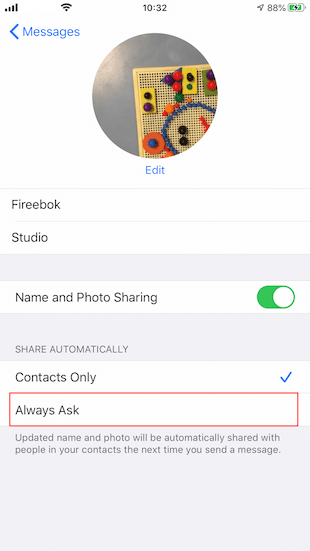 change share contact on iPhone