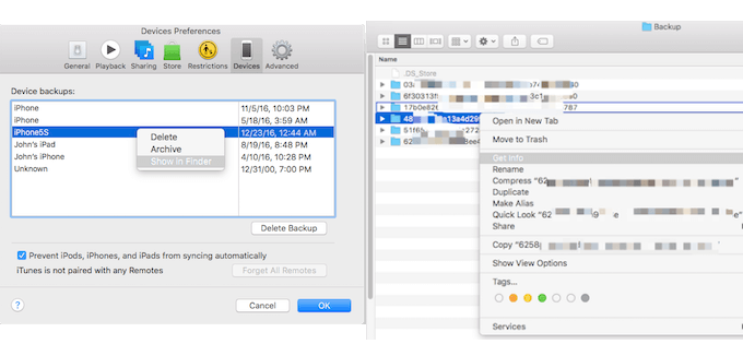 check iTunes backup file size