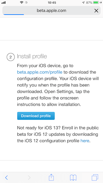 download iOS 13 beta profile to your iPhone